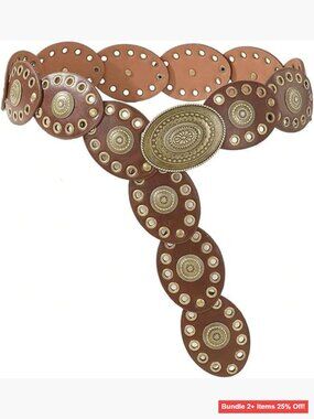 Wide Western Cowboy Disc Belt Adjustable PU Leather Boho Style